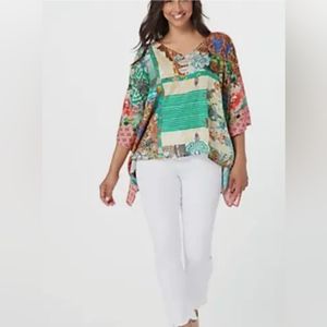 Tolani Collection Sz M Floral Multicolor Multi Floral Graphic Kaftan Blouse Top